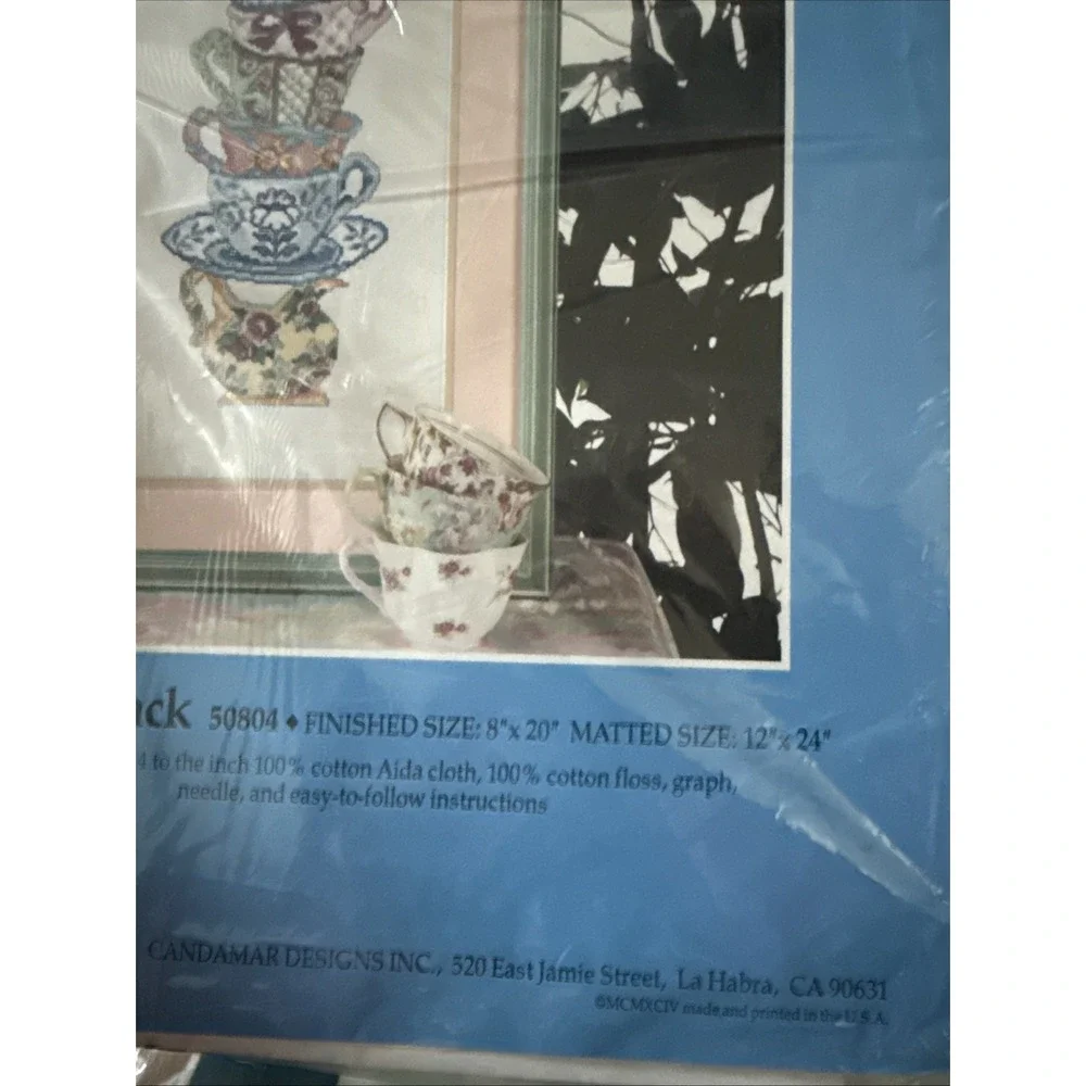 Candamar Designs Teacup Stack Counted Cross Stitch Kit 50804 8x20 Vintage 1994